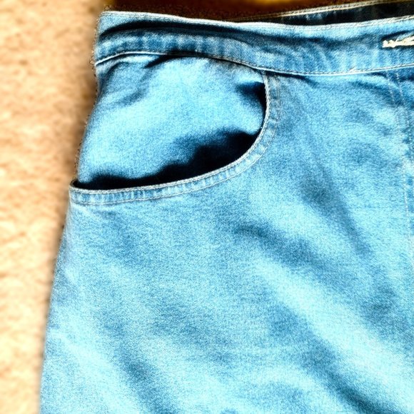 Denim&Co Denim Skirt (Sz 16, 37" L) Button Front Slit ~ Embr. Dot Swirl Design - Picture 10 of 14